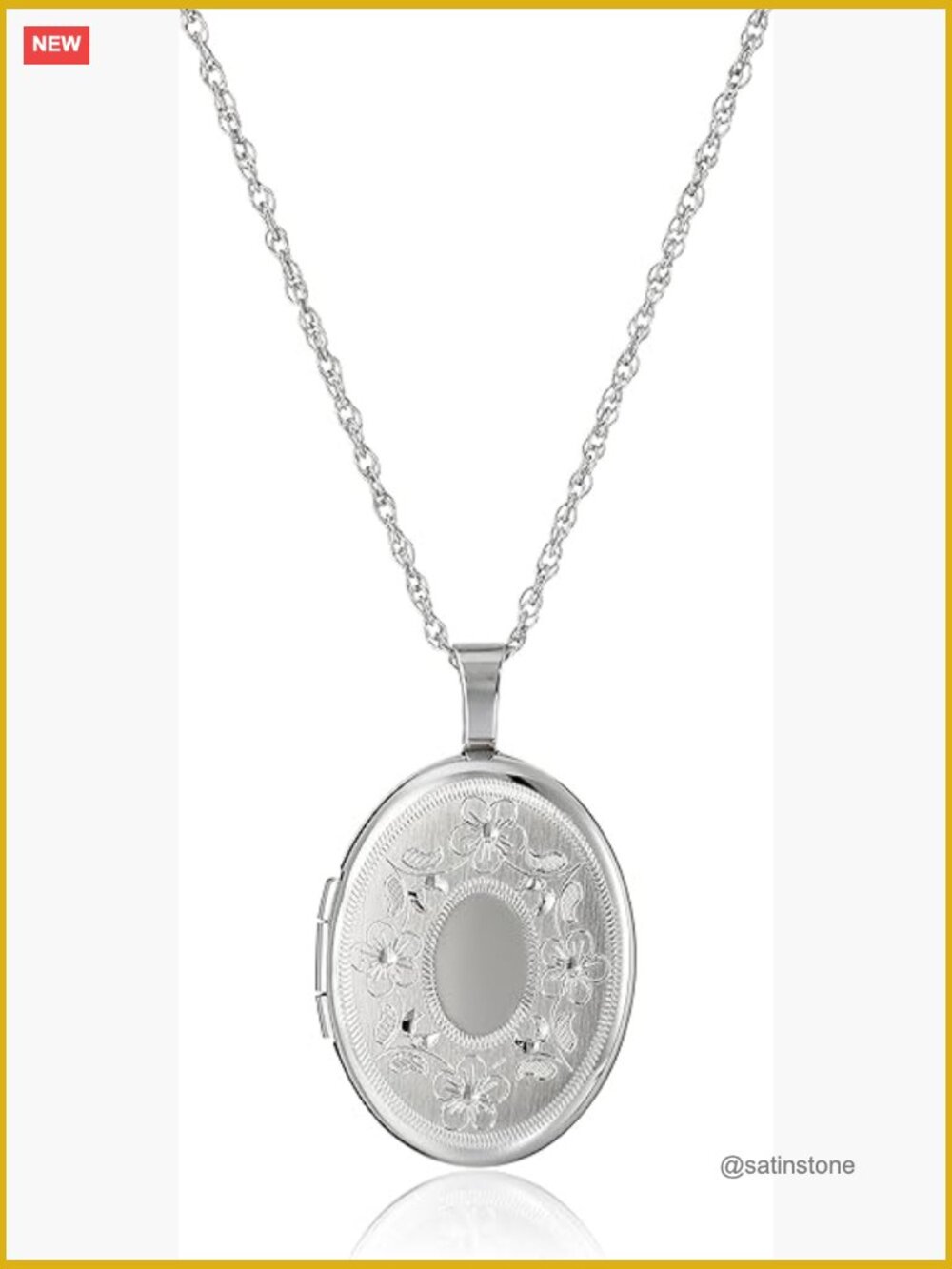 Sterling Silver Oval Hand Engraved Locket Necklace, 18"